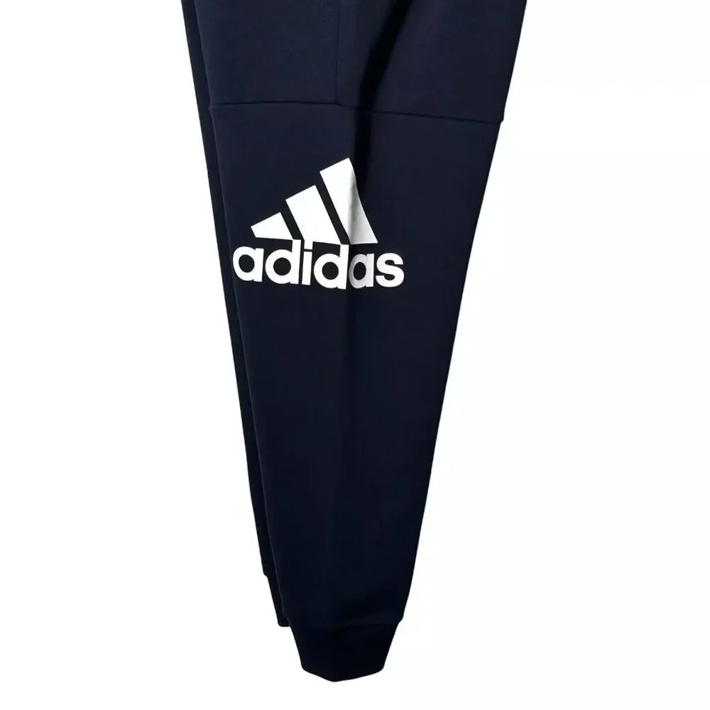 Adidas Men's‎ Fleece Jogger Pants Size XL (35X28) Navy Blue /White Tapered Leg